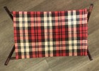 Vintage Sewing Basket Yarn Holder Organizer Wood Legs Plaid Fabric 14x13