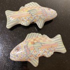 Vintage 80s Pair Of Hand Painted Mackenzie Childs 2 Fish Lamp Finials 4 75    Rare