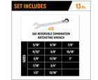 Sae 72-tooth Reversible Combination Ratcheting Wrench Tool Set  13-piece 