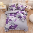  Floral Comforter Set 6 Pcs Bed In A Bag Flowers Printed On Grey - Twin Purple