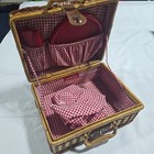 Elizabeth Arden Wicker Picnic Basket Woven Rattan Red Gingham Plates Naptkins 