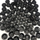 Vintage Round 4-hole Black Button W concave Edge 14mm Lot Of 10 D801