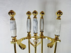 Vintage Elegant Brass And White Marble Stone Fireplace Tool Set 4 Piece   Stand
