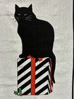 Vtg Sue Boettcher Black Cat Christmas Gift Irish Linen Dish Tea Towel Unused