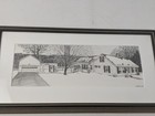 Vintage Original Pencil Drawing Artist Signed Framed 18  X 9  New England Winter