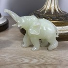 Vintage Hand Carved Green Stone Elephant Figurines Pair Trunk Up Lucky Onyx Styl