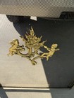 Antique French Style Brass Fireplace Screen Ornate Cherub Cupids Folding 3 Panel