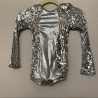 Weissman Balera Dance Costume Silver Sequin Metallic Biketard Sc Child Sq9633