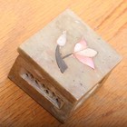 Vintage Small Marble Trinket Jewelry Box With Pink Flower Inlay