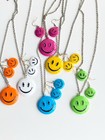 2pcs Charm Smily Face Necklace   Dangling Earrings Kids Girls Jewelry Set 