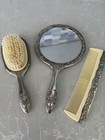 Antique Vintage Ornate Silver Plated Hand Mirror  Brush  Comb Vanity Set