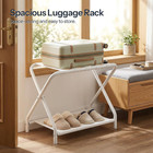 Luggage Rack  Folding Suitcase Stand With Fabric Storage Shelf For Guest Room  B