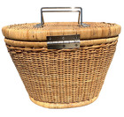 Vintage Small Wicker Lined Basket W lid  Handle  Hinge   Clasp