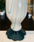 Vtg Empoli  Italy Glass Vase Flower Base 22    Blue White Swirl Ewer Handle Rare
