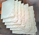 6 Vtg Dinner Napkins White Linen Mini-scallops Whitework Embr Scrolls