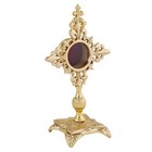 Catholic Church Brass Ornate Cross Engraved Base Reliquary With Feet 6 1 2 In