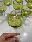 Vintage Green Glass Wine Goblets With Genuine Gold Gilded Rim Set Of 9