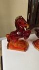 Vintage L e  Smith Rearing Horse Glass Bookends Pair Red amberina