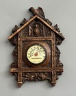 Vintage Hand Carved Wooden Chalet Thermometer Usa Eagle Owl Black Forest  read 