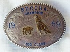 Antique 1969 Sdccha Sterling Silver Champion Rodeo Western Belt Buckle