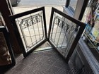 Pair Of Antique Arts Crafts Chicago Stained Glass Cabinet Doors   Windows Window