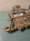 Antique 1920 s Ornate Solid Brass  Double Ink Well-complete   Excellent