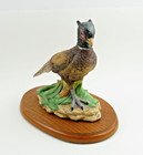 Vintage Figurine Hand Painted Bisque Porcelain Pheasant With Wood Base - 7  Tall