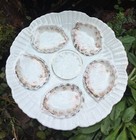 Antique Victorian Era 5 Well Oyster Plate Pale Delicate Colors 8 3 4  Dia  1800s
