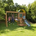 Wooden Backyard Playground Set     Kids Swing Set With Slide   Rock Wall