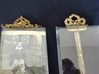 2 Vintage Brass Frames French Art Nouveau Antique Glass Bow