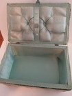 Vintage Green White Wicker Sewing Box Caddy Basket  Mcm  Granny No Latch