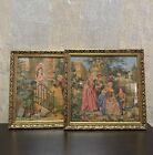 French Tapestries Victorian Romantic Framed Scene Wall Hanging Set Of 2
