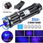450nm Adjustable Blue Laser Pointer Visible Dot Torch Light Rechargeable 5 Heads
