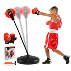 Adjustable Kids Punching Bag Set With Gloves  Speed Ball   Pump - Red