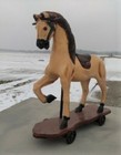 Antique Primitive Wooden Horse Childs Pull Toy - Free Shipping