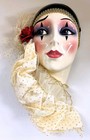 Vintage Rare Clay Art Harlequin Pierrot Lady Ceramic Mask Art Deco Wall Decor