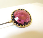Antique Hatpin Amethyst Glass Fancy Prongs Vertical Mount