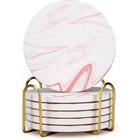 Cute Pink Marble Coasters Set Of 6 Pack Stone Coffee Table Decor 4 Inch 