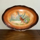 Antique Limoges Style Game Bird Platter Pheasant Orange Brown Scalloped France
