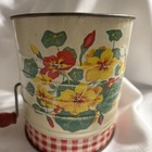 Farmhouse Tin Flour Sifter Manual Crank Handle Floral Pattern Vintage