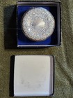 Vintage Towle Crystal Powder Jar W Silver Lid Vanity Dresser W Mirror   Puff