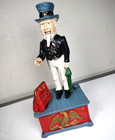 Vintage Uncle Sam Cast Iron Mechanical Coin Bank Repro Metal Toy Working 11 