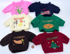 Hand Knitted Sweater Lot 6 For Teddy Bear Fits 12in All Months Double Sided Vtg
