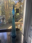 Vintage Decorative Blue Glass Vase With Top  Excellent Condition 