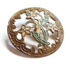 Large Antique 1 Pc  Pierced Brass Painted Enamel Art Nouveau Flower Button 37mm