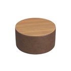 Modern Fabric Storage Ottoman With Wood Top - Faux Brown Leather