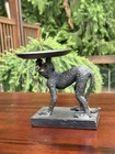 Vintage Cast Iron Monkey Stand Ashtray card Tray Trinket Dish