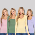 Women s Round Neck Long Sleeve T Shirt Basic Stretch Cotton Top Us Slim Fit