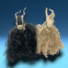 Lot 2 Vintage Mongolian Sheep Figurines Genuine Wooly Hair Fur Artisan Made