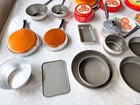 Lot Of 23 Vintage Childrens Metal Kitchen Play House Set Pots Pans Plates Baking
